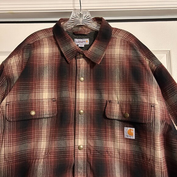 Mens CARHARTT Hubbard Sz 3XL Plaid Flannel Sherpa Lined Shirt Jacket - Picture 2 of 10